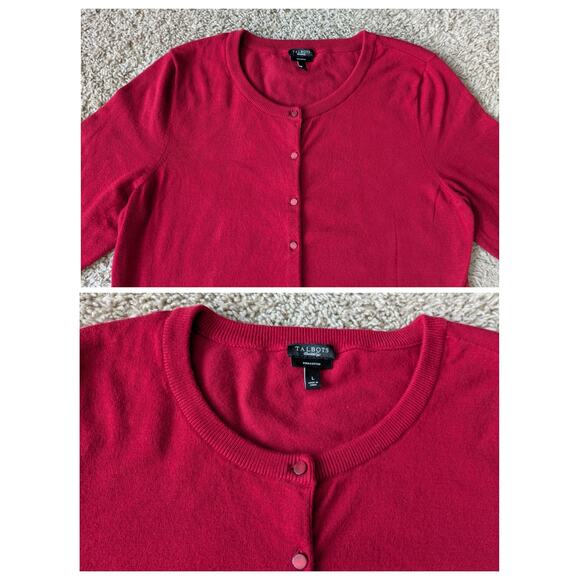 Talbots Crew Neck Cardigan Womens L Red-Burgundy Pima Cotton Mature Corporate - Picture 6 of 7